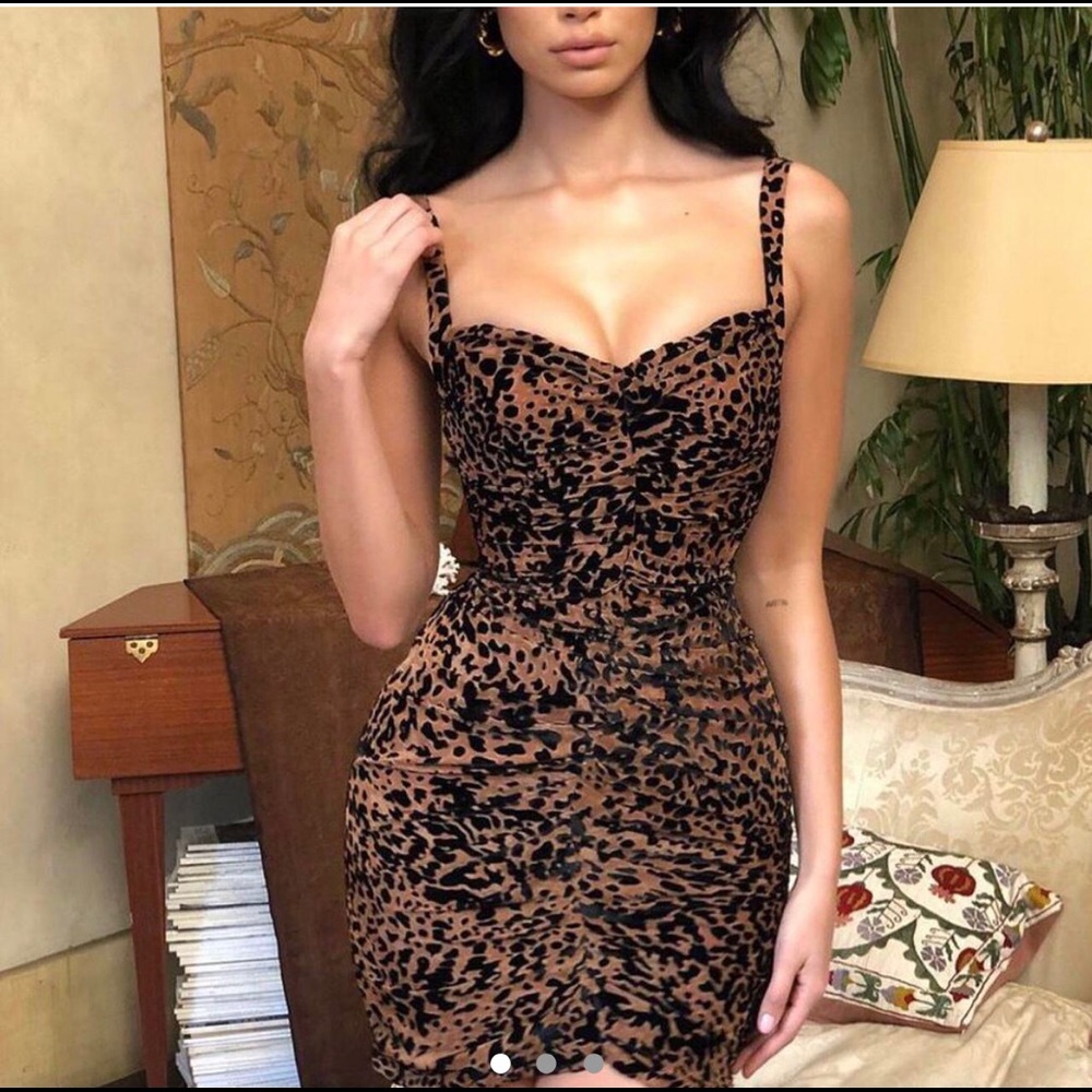 HouseofCB CLEP black tan print corset mesh dress